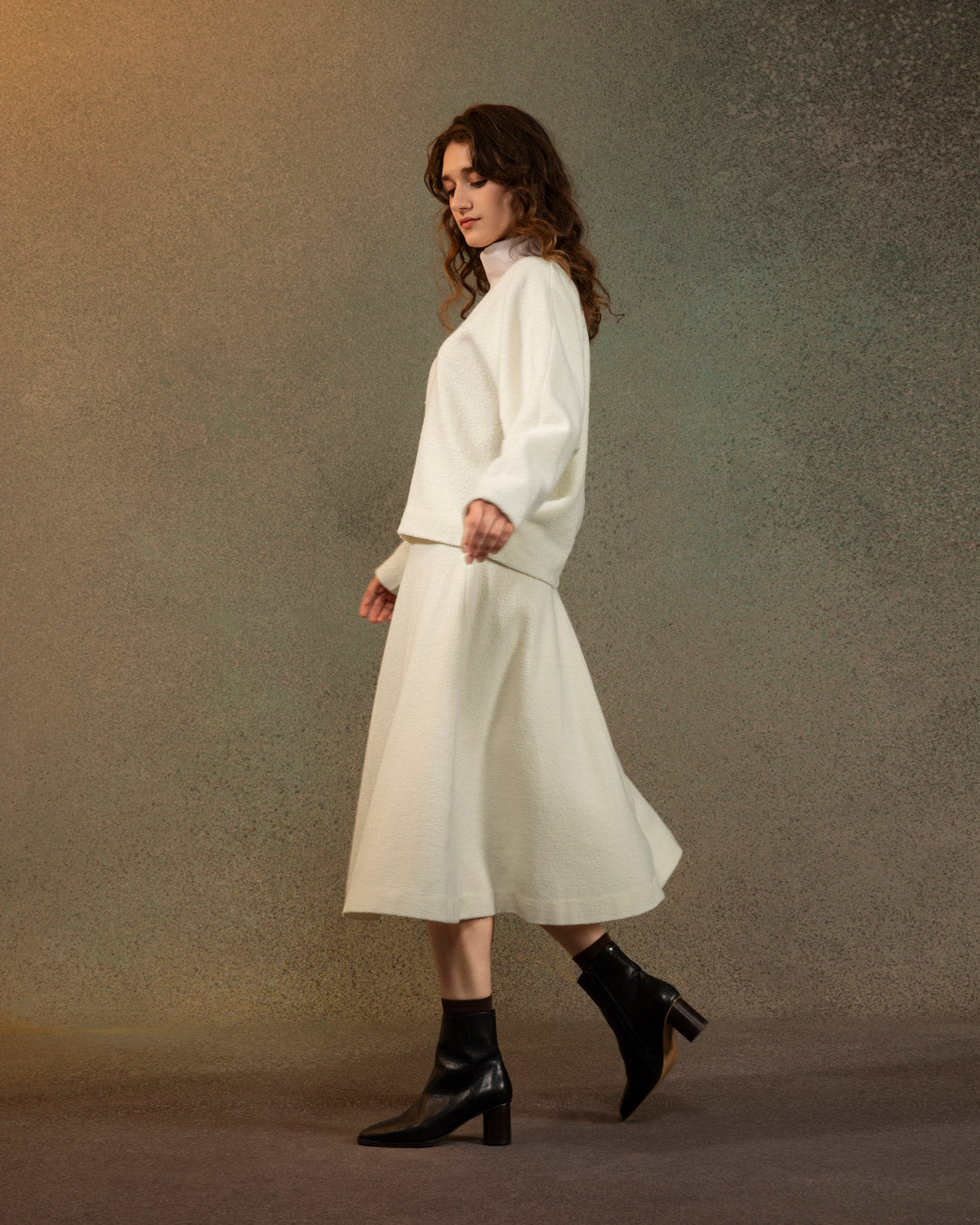 Textured Wool Flare Skirt
