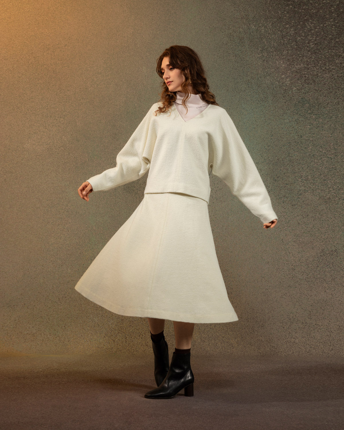 Textured Wool Flare Skirt