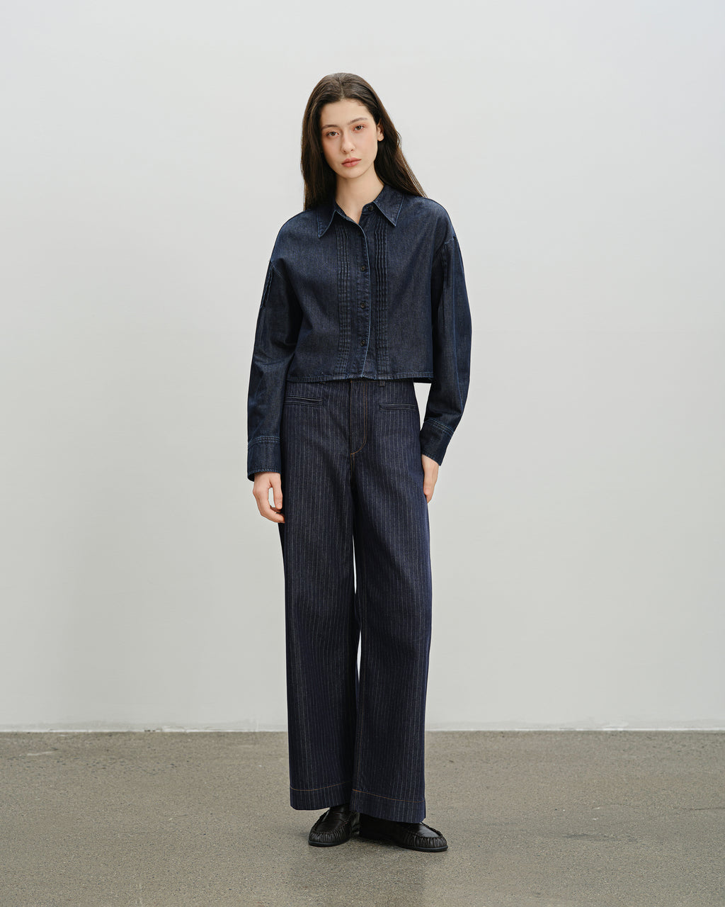 Pinstripe Wide Leg Jeans