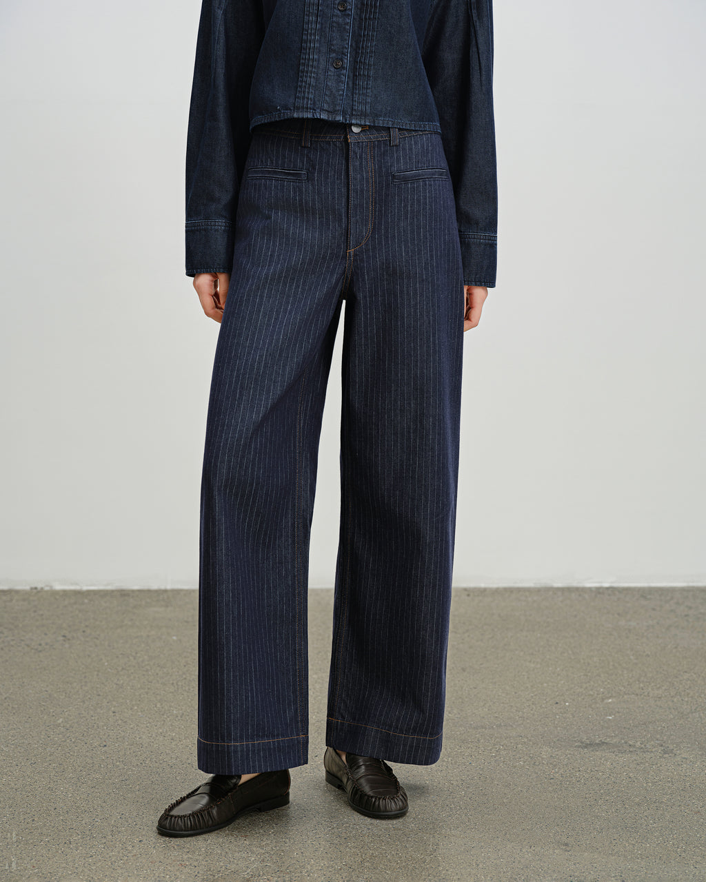 Pinstripe Wide Leg Jeans