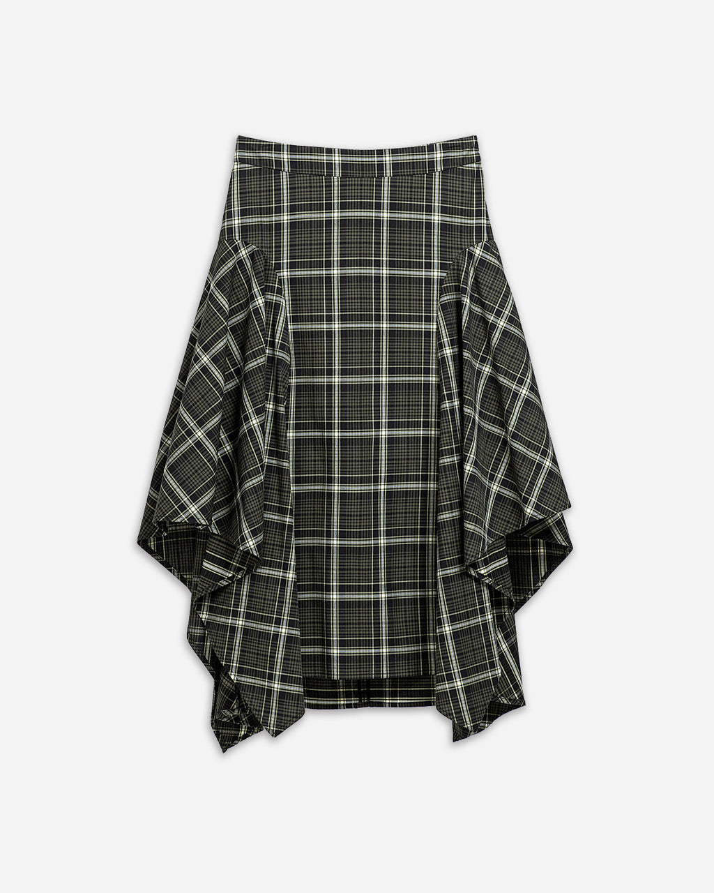 Plaid Asymmetric Drape Skirt
