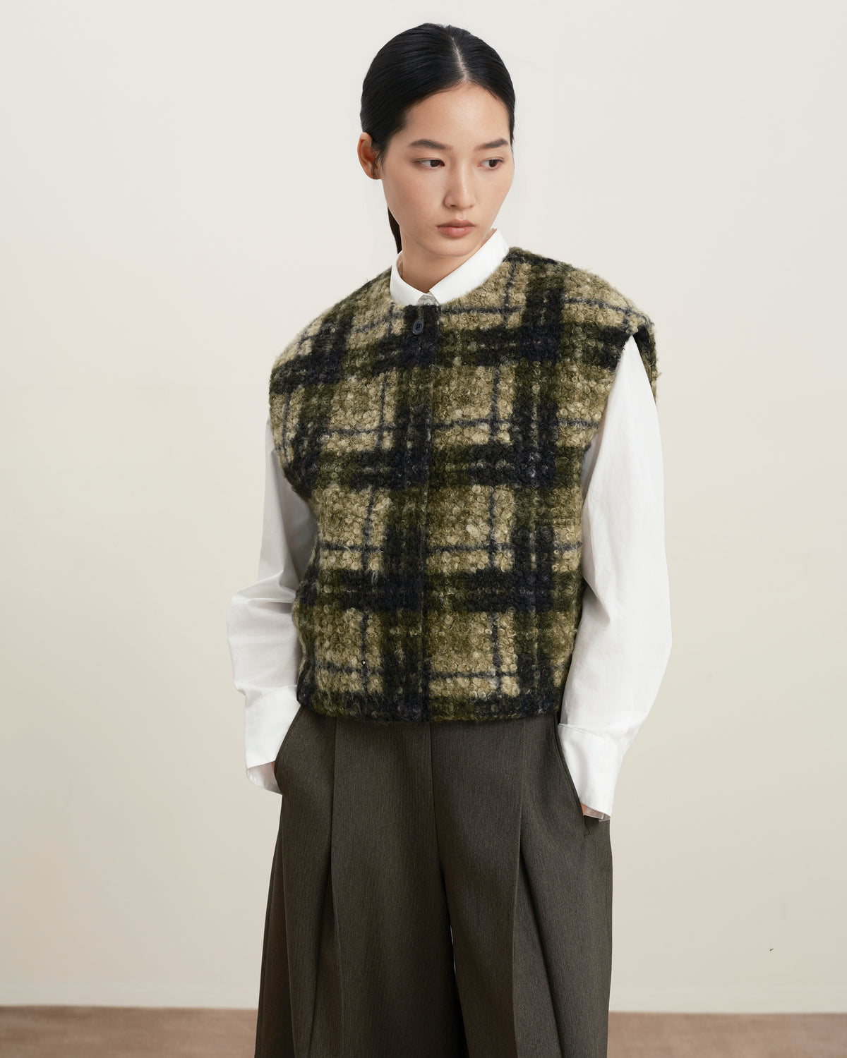 Plaid Teddy Pile Vest