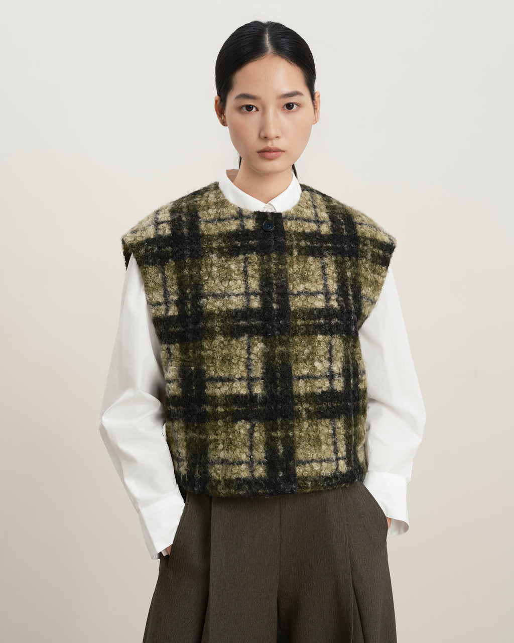 Plaid Teddy Pile Vest