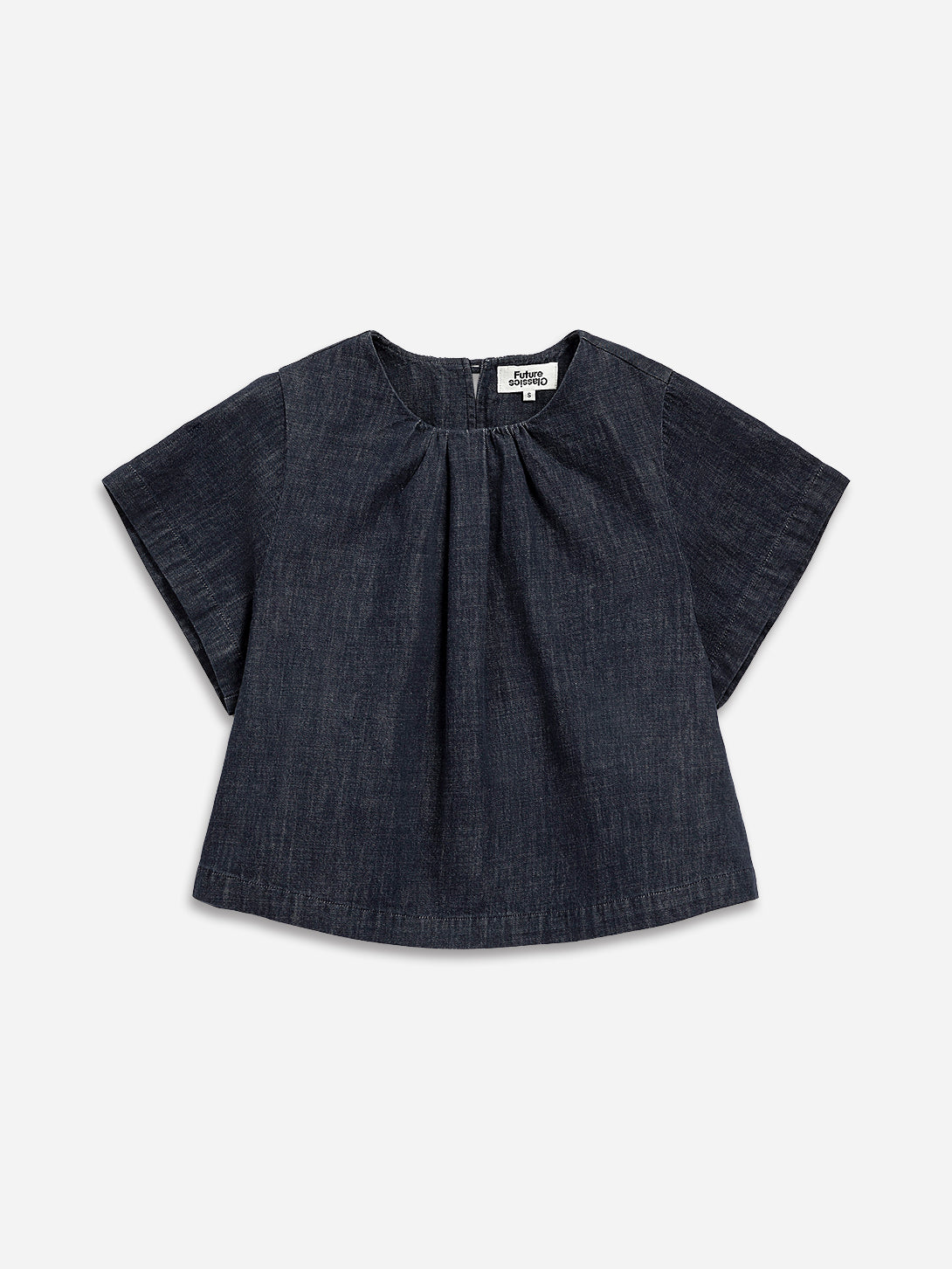 Gathered Neck Denim Top