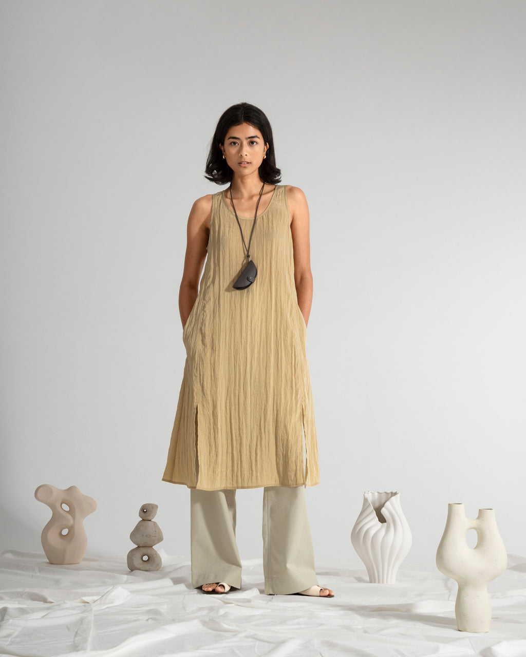 Crinkle Slit Dress