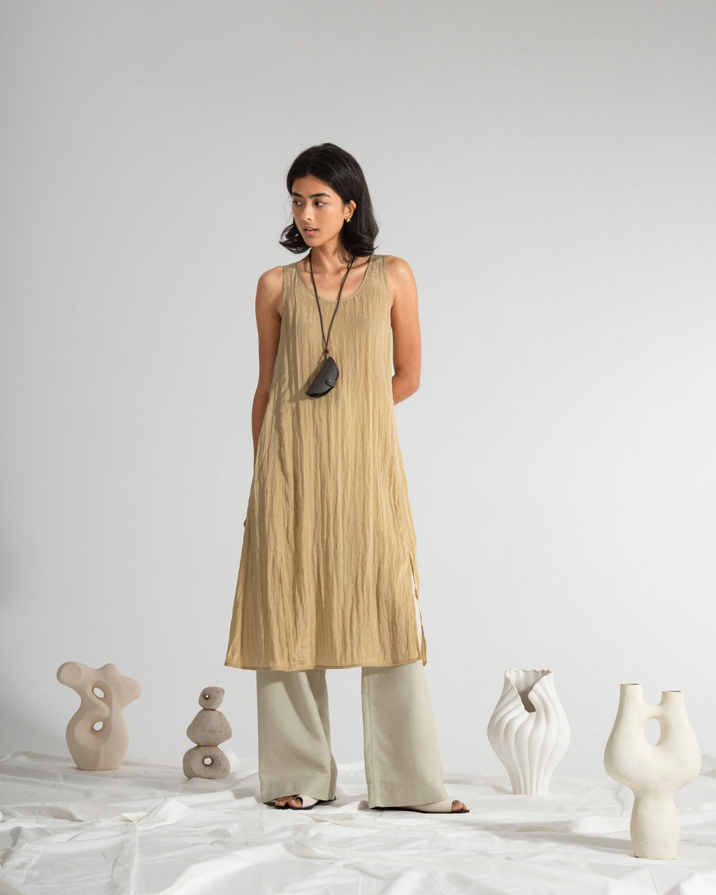 Crinkle Slit Dress