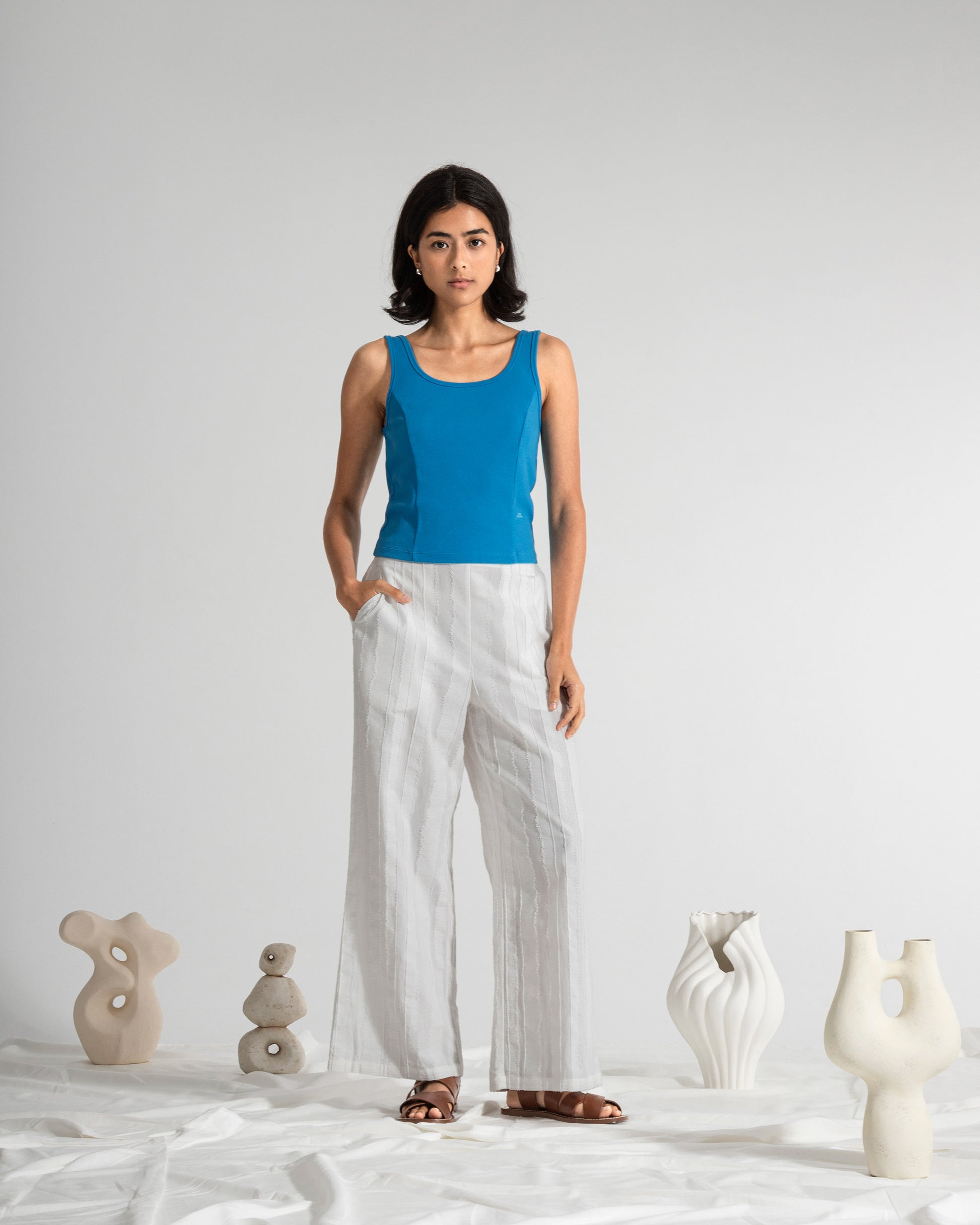 Textured Striped Pants