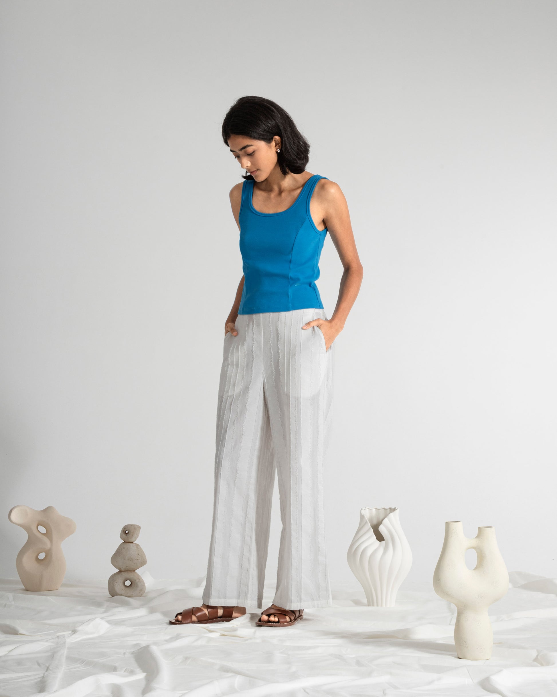 Textured Striped Pants