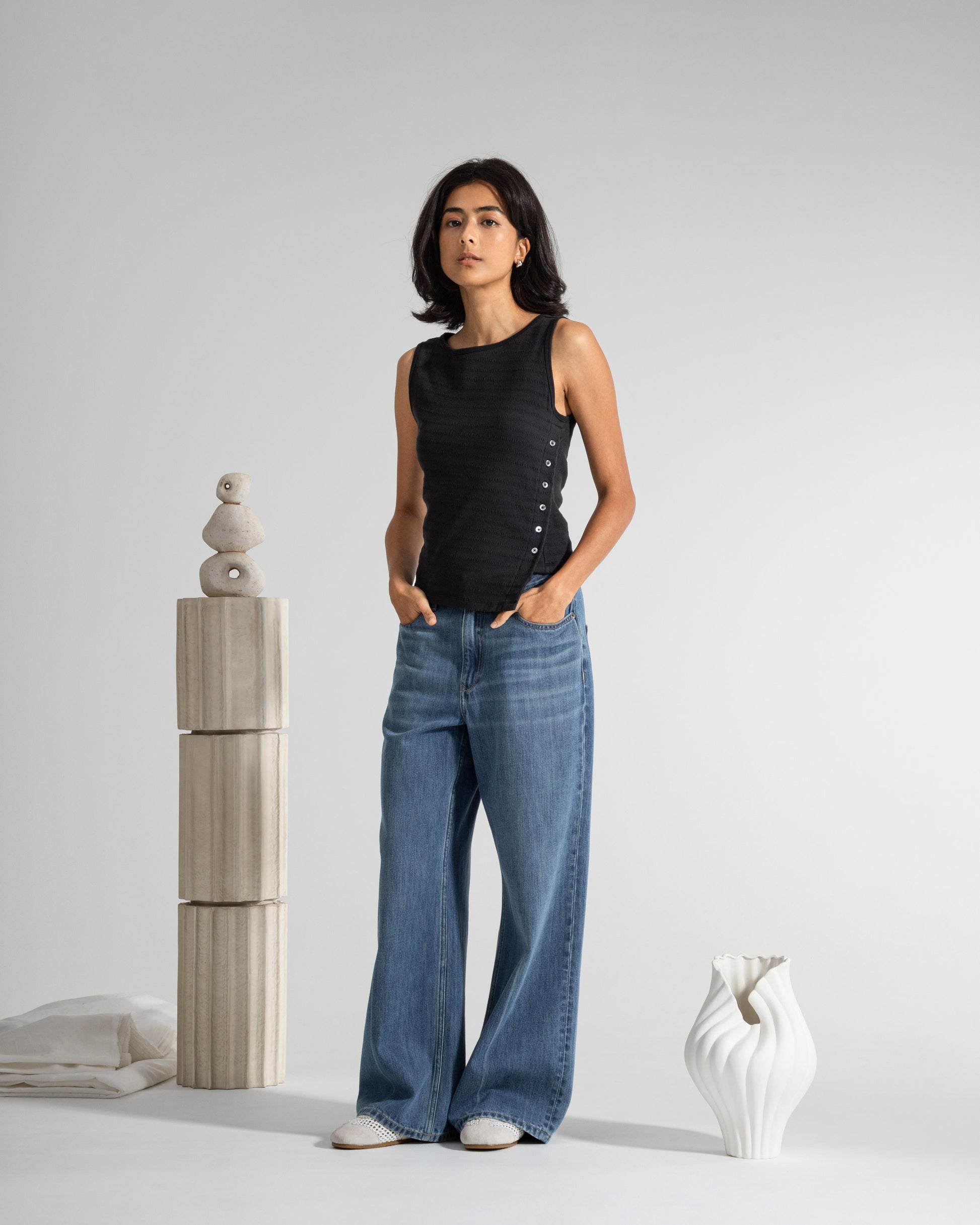 アシンメトリー裾 タンク（ジャカード）