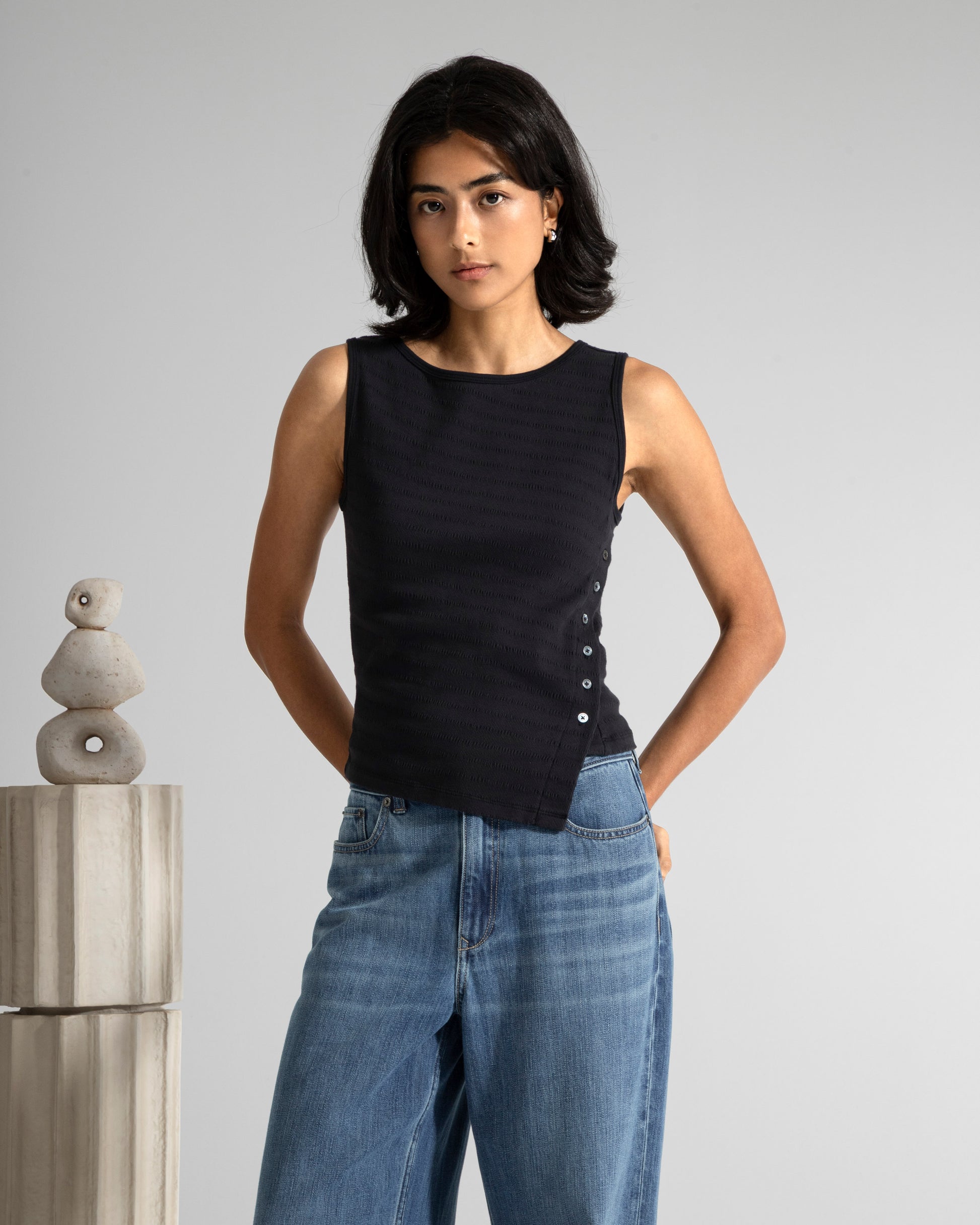 アシンメトリー裾 タンク（ジャカード）