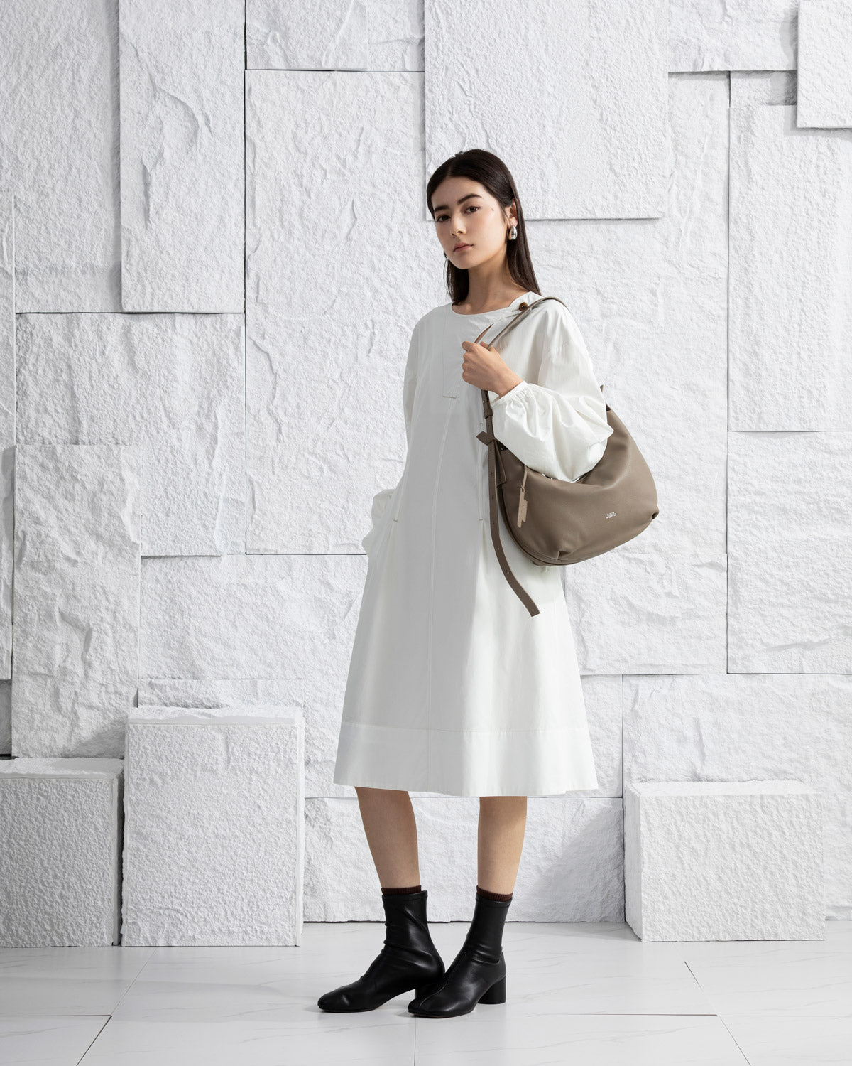 Balloon-Sleeve Overlap Dress