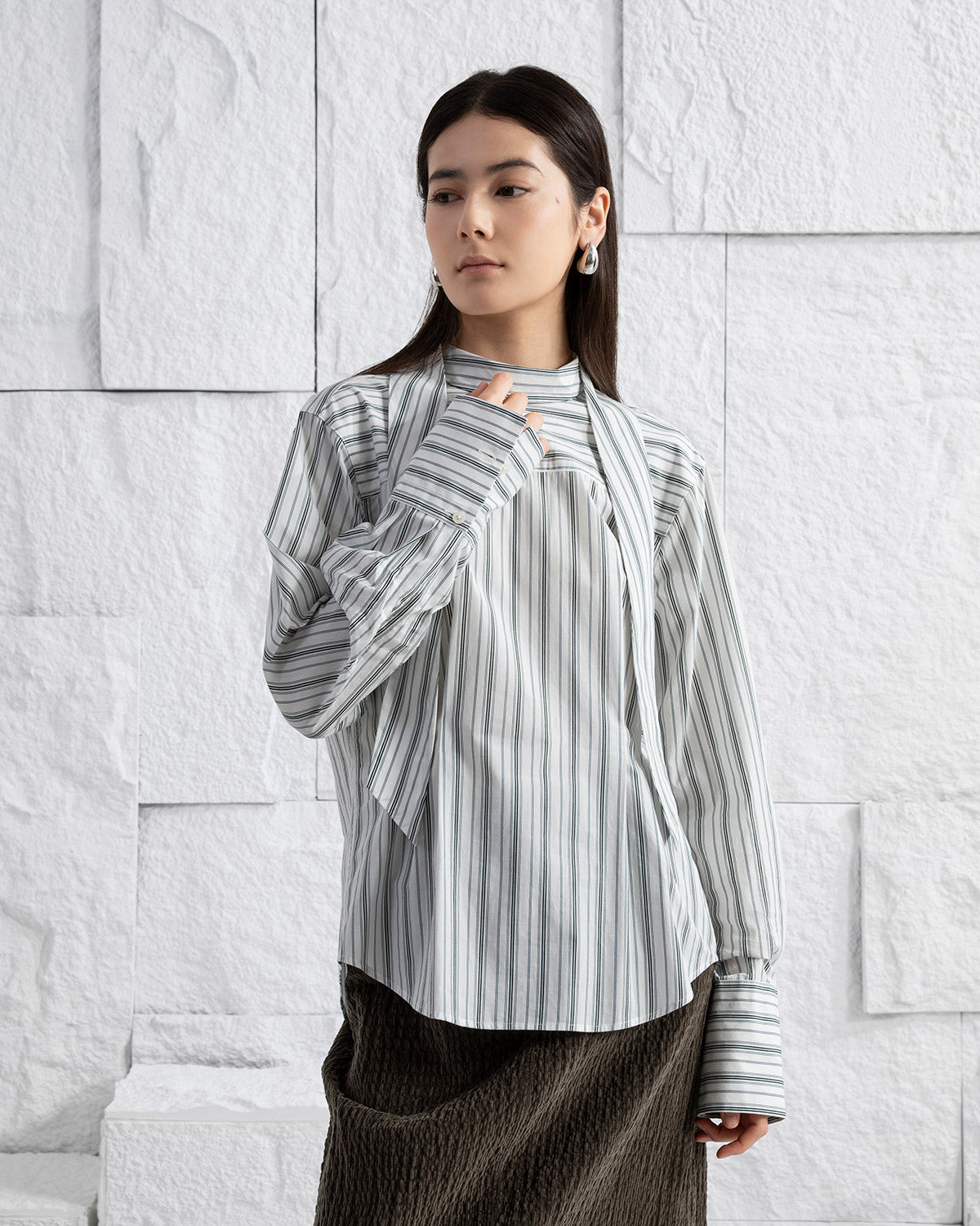 Striped Scarf-Detailed Top